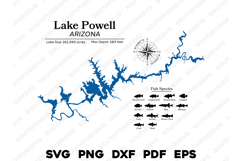Lake Powell Arizona Map with Data &amp; Fish Species Product Image 2