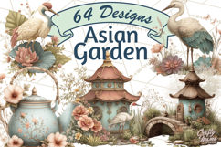 Green Chinoiserie Clipart, Pagodas, Bamboo, Floral Png Product Image 1