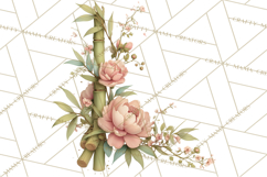 Green Chinoiserie Clipart, Pagodas, Bamboo, Floral Png Product Image 2