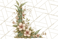 Green Chinoiserie Clipart, Pagodas, Bamboo, Floral Png Product Image 2
