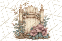 Green Chinoiserie Clipart, Pagodas, Bamboo, Floral Png Product Image 4