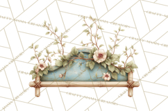 Green Chinoiserie Clipart, Pagodas, Bamboo, Floral Png Product Image 4