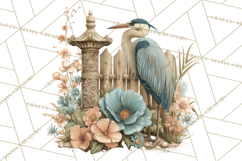 Green Chinoiserie Clipart, Pagodas, Bamboo, Floral Png Product Image 5