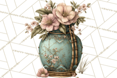 Green Chinoiserie Clipart, Pagodas, Bamboo, Floral Png Product Image 3