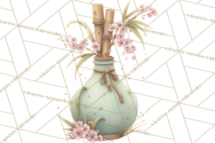 Green Chinoiserie Clipart, Pagodas, Bamboo, Floral Png Product Image 2