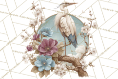 Green Chinoiserie Clipart, Pagodas, Bamboo, Floral Png Product Image 4