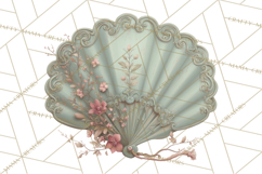 Green Chinoiserie Clipart, Pagodas, Bamboo, Floral Png Product Image 5