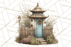 Green Chinoiserie Clipart, Pagodas, Bamboo, Floral Png Product Image 2