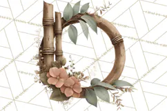 Green Chinoiserie Clipart, Pagodas, Bamboo, Floral Png Product Image 2