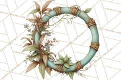 Green Chinoiserie Clipart, Pagodas, Bamboo, Floral Png Product Image 4