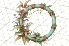 Green Chinoiserie Clipart, Pagodas, Bamboo, Floral Png Product Image 4
