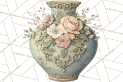 Green Chinoiserie Clipart, Pagodas, Bamboo, Floral Png Product Image 5