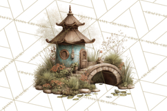 Green Chinoiserie Clipart, Pagodas, Bamboo, Floral Png Product Image 4