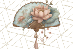 Green Chinoiserie Clipart, Pagodas, Bamboo, Floral Png Product Image 5