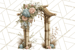 Green Chinoiserie Clipart, Pagodas, Bamboo, Floral Png Product Image 2