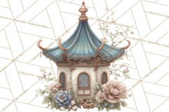 Green Chinoiserie Clipart, Pagodas, Bamboo, Floral Png Product Image 3