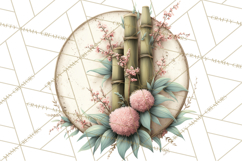 Green Chinoiserie Clipart, Pagodas, Bamboo, Floral Png Product Image 4