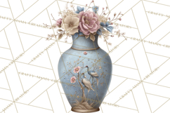 Green Chinoiserie Clipart, Pagodas, Bamboo, Floral Png Product Image 2