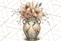 Green Chinoiserie Clipart, Pagodas, Bamboo, Floral Png Product Image 3