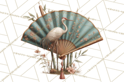Green Chinoiserie Clipart, Pagodas, Bamboo, Floral Png Product Image 3