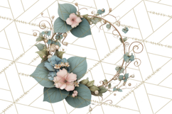 Green Chinoiserie Clipart, Pagodas, Bamboo, Floral Png Product Image 2