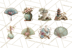 Green Chinoiserie Clipart, Pagodas, Bamboo, Floral Png Product Image 3