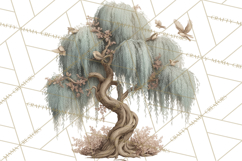 Green Chinoiserie Clipart, Pagodas, Bamboo, Floral Png Product Image 3