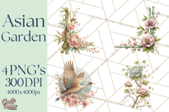 Green Chinoiserie Clipart, Pagodas, Bamboo, Floral Png Product Image 1