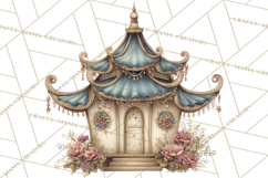 Green Chinoiserie Clipart, Pagodas, Bamboo, Floral Png Product Image 4