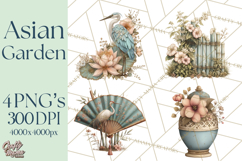 Green Chinoiserie Clipart, Pagodas, Bamboo, Floral Png Product Image 1