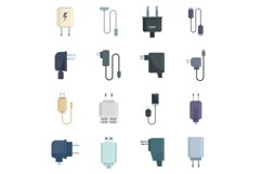 Charger icons set flat vector. Mobile charger Product Image 1
