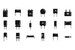 Capacitor icons set simple vector. Polyester ceramic Product Image 1