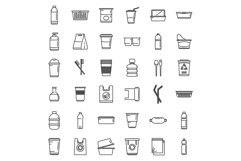 Biodegradable plastic icons set outline vector. Trash bag Product Image 1