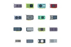 GPU graphic card icons set flat vector. Hard ware Product Image 1