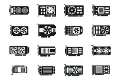 GPU graphic card icons set simple vector. Hard ware Product Image 1