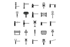 Railroad barrier icons set simple vector. Crossing railway Product Image 1