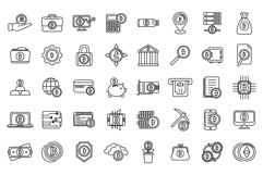 Cryptocurrency icons set outline vector. Blockchain ledger Product Image 1