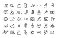 Malware icons set outline vector. Cyber attack Product Image 1