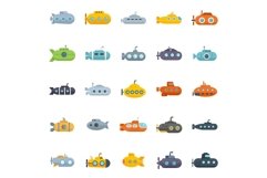 Submarine icons set flat vector. Periscope guard Product Image 1