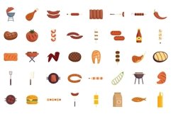 Grilled food icons set flat vector. American cooked Product Image 1