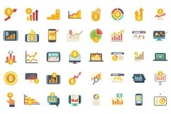 Bitcoin chart icons set flat vector. Benefit fintech Product Image 1