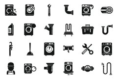 Washing machine repair icons set simple vector. Broken Product Image 1