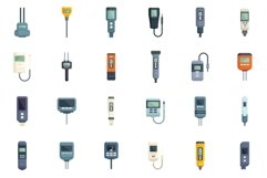 Ph meter icons set flat vector. Chemical acid Product Image 1