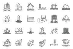 Sea level rise icons set outline vector. Water level Product Image 1