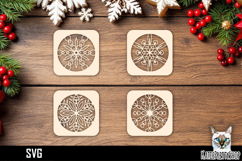 Lasercut Coasters Snowflake, Christmas coaster svg cut file Product Image 1