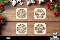Lasercut Coasters Snowflake, Christmas coaster svg cut file Product Image 1