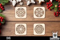Lasercut Coasters Snowflake, Christmas coaster svg cut file Product Image 1