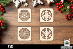 Lasercut Coasters Snowflake, Christmas coaster svg cut file Product Image 1
