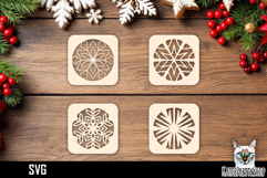 Lasercut Coasters Snowflake, Christmas coaster svg cut file Product Image 1
