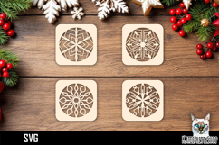 Lasercut Coasters Snowflake, Christmas coaster svg cut file Product Image 1